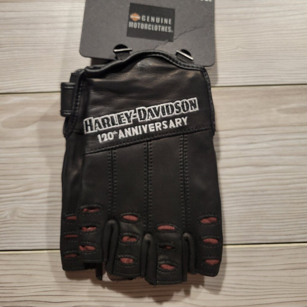 Harley Davidson 120th Anniversary True North Fingerless Leather Gloves Men Sz L
